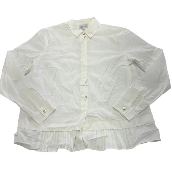 J.Jill Top Womens X Small White Shirt Collection Button Down Pleated Hem Blouse - Picture 1 of 8
